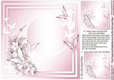 Pink Flowers and Butterflies on a Fan - 8" x 8" Insert Plate