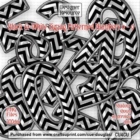 Designer Resource - Black and White Zigzag Numbers 0 - 9