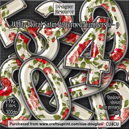 Designer Resource - White Floral Patterned Numbers 0 - 9