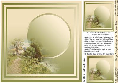 Vintage Cottage Landscape Decoupage - 8in x 8in Insert Plate