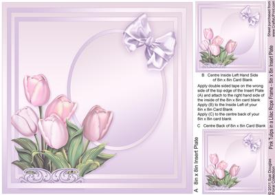 Pink Tulips in a Lilac Rope Frame - 8in x 8in Insert Plate