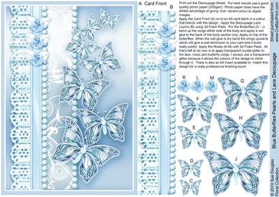 Blue Butterflies Pearls and Lace Decoupage