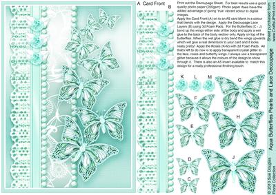 Aqua Butterflies Pearls and Lace Decoupage