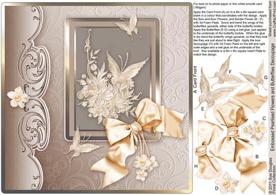 Embossed Pearlised Flowers & Butterflies 8in x 8in Decoupage