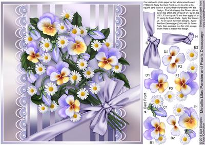 Metallic Lilac Pansies and Pearls 8in x 8in Decoupage