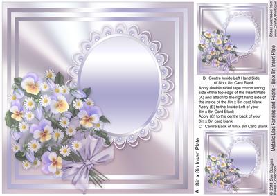Metallic Lilac Pansies and Pearls - 8in x 8in Insert Plate