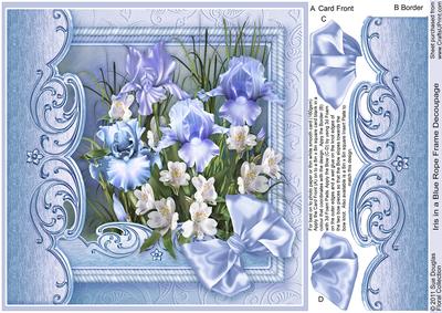 Iris in a Blue Rope Frame - 8in x 8in Decoupage
