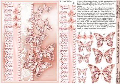 Peach Butterflies Pearls and Lace Decoupage