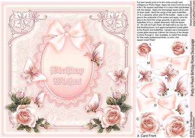 Pretty in Peach Birthday Roses - 8in x 8in Decoupage