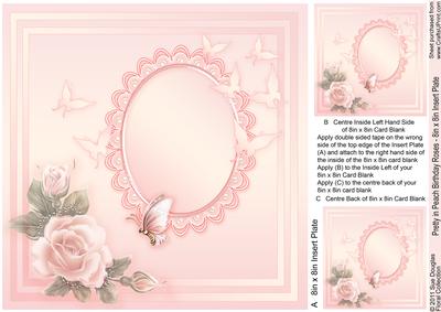 Pretty in Peach Birthday Roses - 8in x 8in Insert Plate