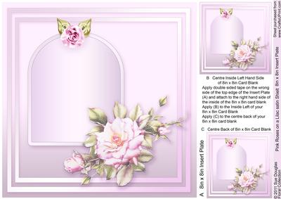 Pink Roses on a Lilac Satin Shield - 8in x 8in Insert Plate