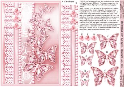 Pale Pink Butterflies Pearls and Lace Decoupage