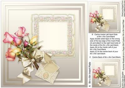 Summer Rosebuds on a Taupe Silk Cushion - 8in x 8in Insert