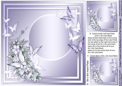 Grape Flowers and Butterflies on a Fan - 8in x 8in Ins Plate