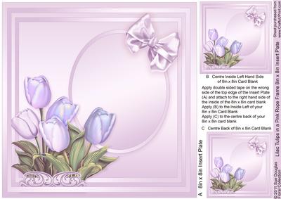 Lilac Tulips in a Pink Rope Frame - 8in x 8in Insert Plate