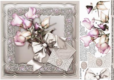 Orchid Rosebuds on an Oyster Silk Cushion 8in x 8in Decoupag