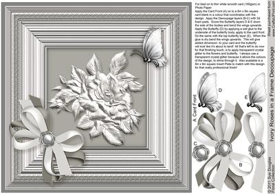Ivory Roses in a Frame 8in x 8in Decoupage