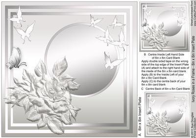 Ivory Roses in a Frame - 8in x 8in Insert Plate