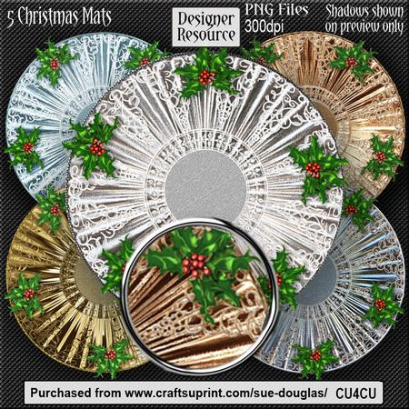 Designer Resource - Christmas Mats with Holly Embellishments