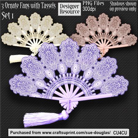 Designer Resource - Ornate Fans with Tassels - Set 1
