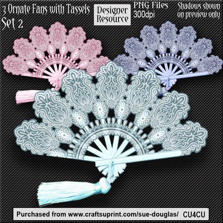 Designer Resource - Ornate Fans with Tassels - Set 2
