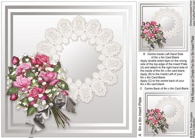 Pink Roses on an Ornate Fan - 8in x 8in Insert Plate