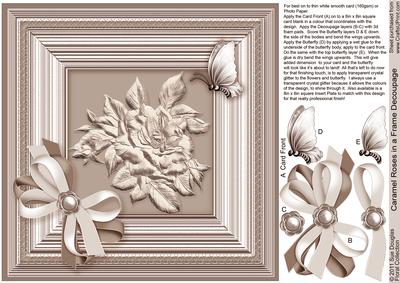Caramel Roses in a Frame 8in x 8in Decoupage