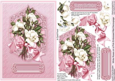 White Roses on a Pink Embossed Mat Decoupage