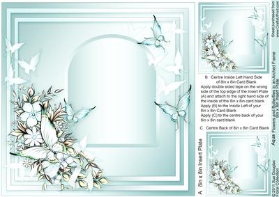 Aqua Flowers and Butterflies on an Arched Frame 8x8 Insert P
