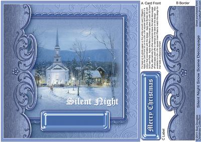 Silent Night Snow Scene 8in x 8in Decoupage