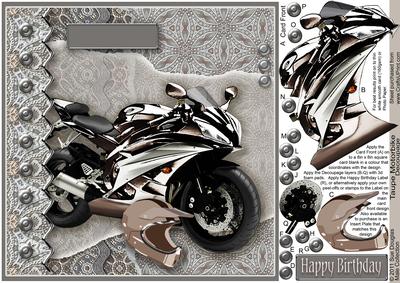 Taupe Motorbike 8in x 8in Decoupage