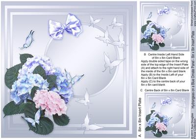Hydrangeas on a Blue Ornate Panel - 8in x 8in Insert Plate