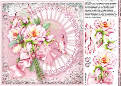 Roses Bouquet and Butterflies on a Broderie Anglaise Doily