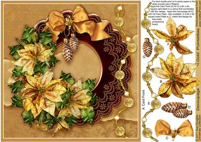 Gold Poinsettias 8in x 8in Decoupage