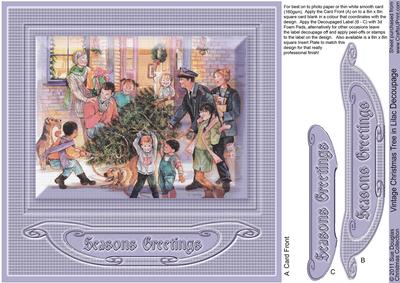 Vintage Christmas Tree in Lilac 8in x 8in Decoupage