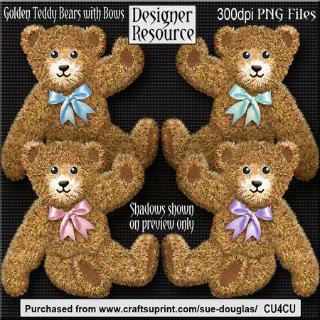 Designer Resource - Golden Teddy Bears with Bows