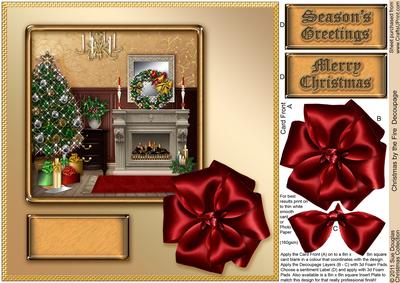 Christmas by the Fire 8in x 8in Decoupage