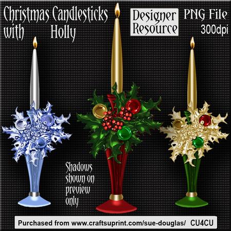Designer Resource - Christmas Candlesticks with Holly