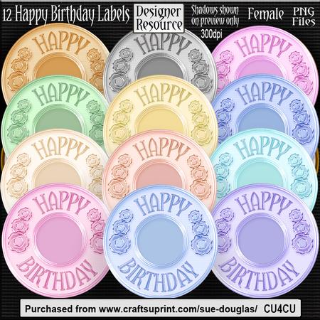 Designer Resource - Happy Birthday Labels Female