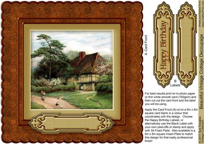 Beautiful Vintage Cottage 8in x 8in Decoupage