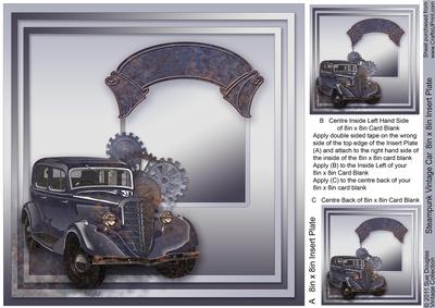 Steampunk Vintage Car Matching 8in x 8in Insert Plate