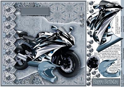 Blue Motorbike and Helmet 8in x 8in Decoupage