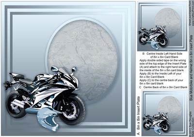 Blue Motorbike and Helmet - 8in x 8in Insert Plate