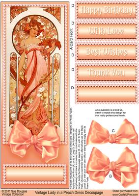 Vintage Lady in a Peach Dress Long Dl Decoupage