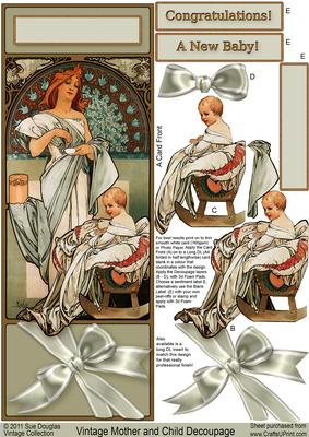 Vintage Mother and Child Long Dl Decoupage