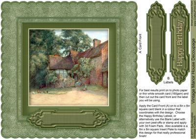 Vintage Farm House 8in x 8in Decoupage
