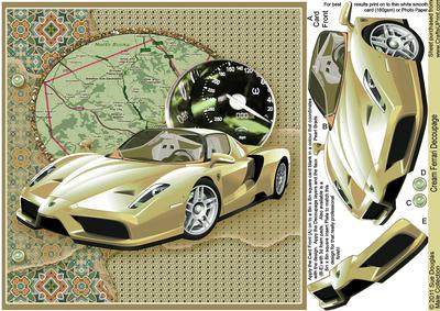 Cream Ferrari 8in x 8in Decoupage