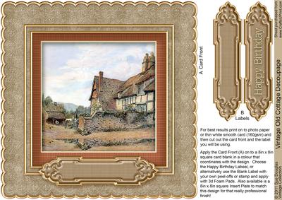 Vintage Old Cottage 8in x 8in Decoupage