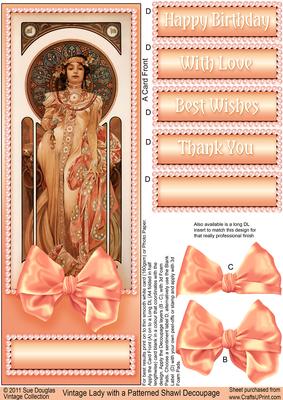 Vintage Lady with a Patterned Shawl Long Dl Decoupage
