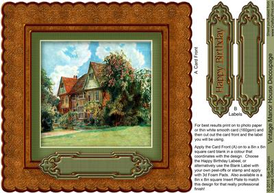 Vintage Manor House 8in x 8in Decoupage